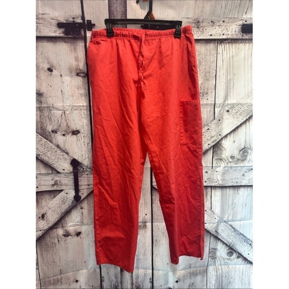 Coral Scrub Pants Cargo Pocket Drawstring Elastic Waist